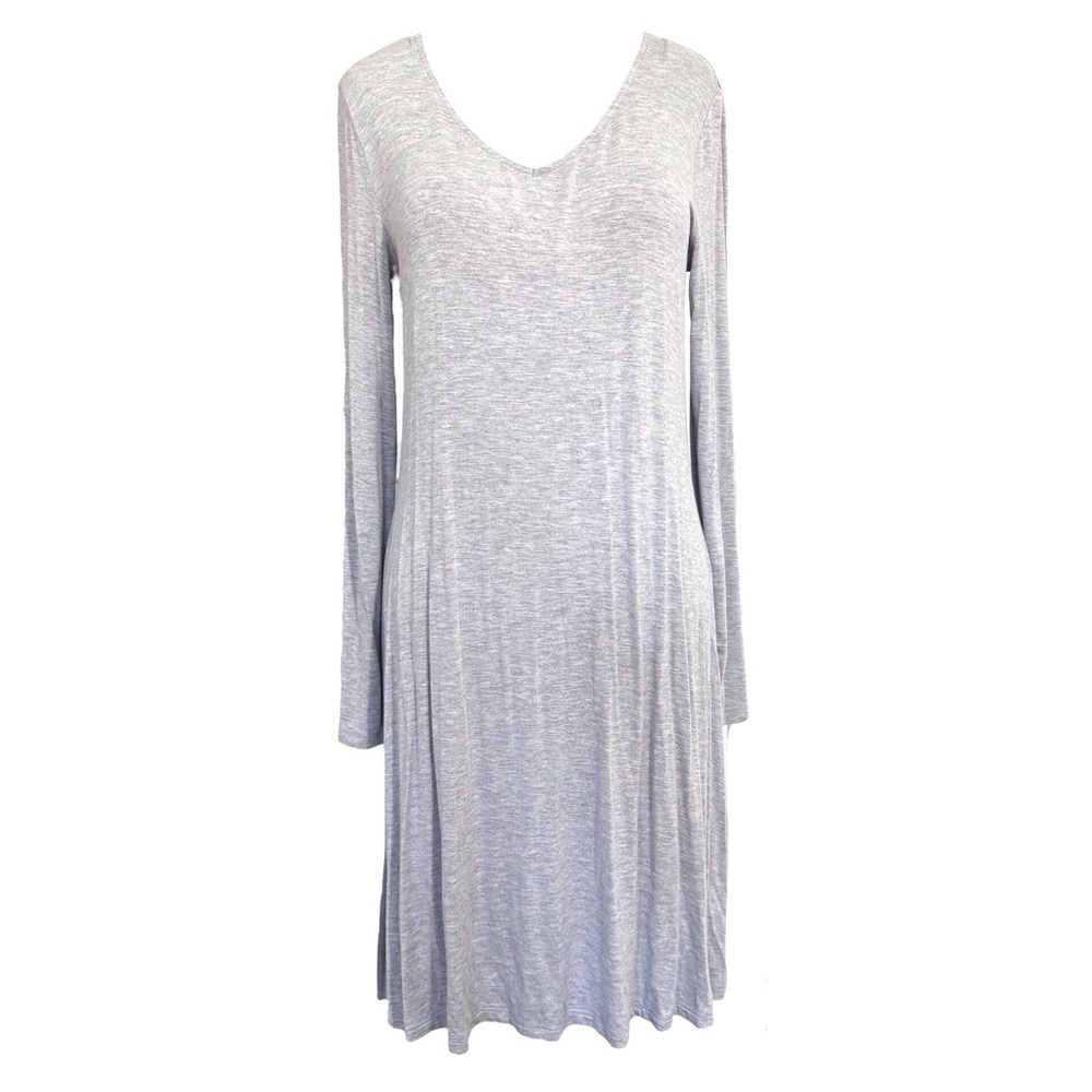 Daily Ritual Casual Long Sleeve V-Neck Dress in Gray Size Medium
